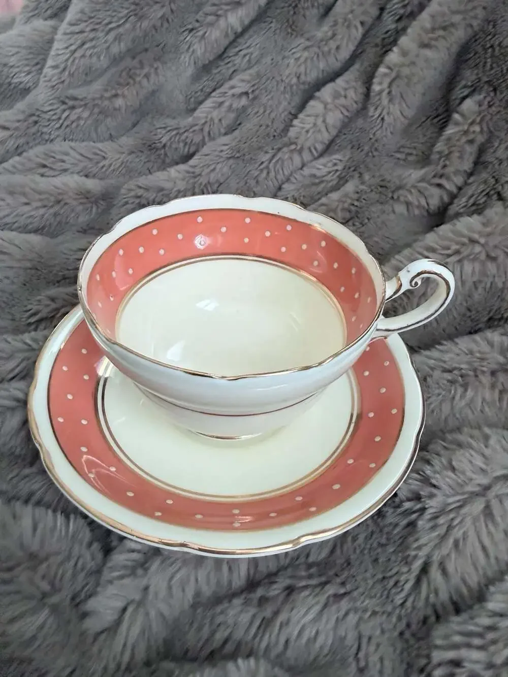 Vintage 1940s Paragon Fine Bone China Teacup and Saucer Set – Pink & White Polka